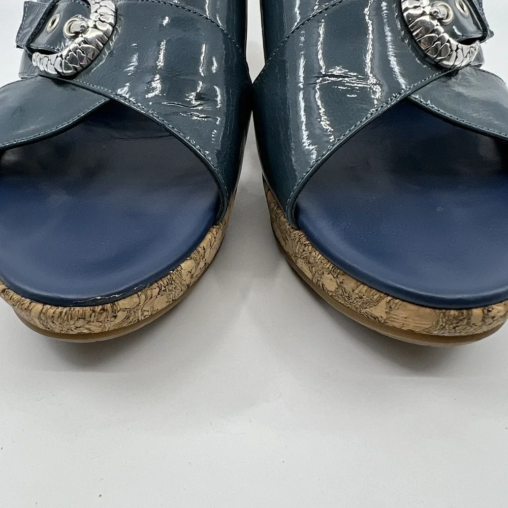 Brighton Summer 199 Italy Blue Patent Cork Wedge Sandals Women‎ 10